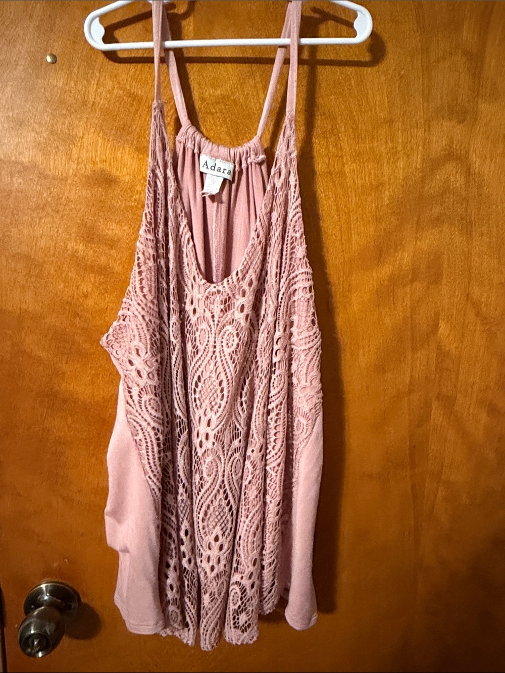 Women's Pink Crochet-Front Cami Tank